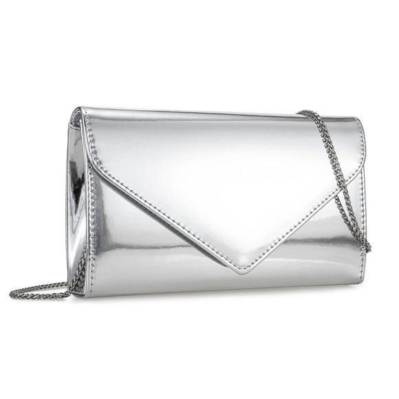 Mirrored Metallic Faux Leather Evening Bag Glimmering Clutch Purse :] - Picture 1 of 6